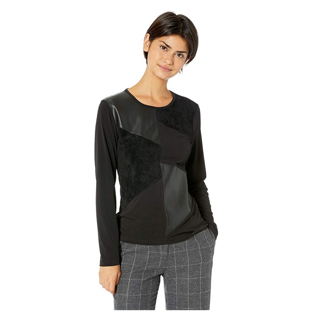 Calvin Klein black long sleeve patchwork shirt